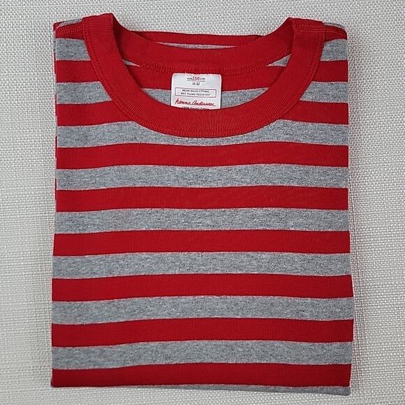 Hanna Andersson striped red and gray organic cotton pajama top Kid 12 - Picture 1 of 8